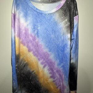 NWOT Women’s Long Sleeve Purple Blue Galaxy Design Polyester Shirt Size S Small